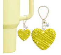 Etyishe Compatible with Cup Accessories,Yellow Glitter Heart Charm for Cup with Handle,Bling Cute Keychain for Water Bottles 40&30 Oz Tumbler for Girls Women(Yellow)