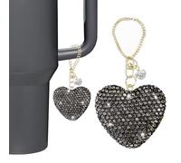 Etyishe Compatible with Stanley Cup Accessories,Black Glitter Heart Charm for Stanley Cup with Handle,Bling Cute Keychain for Water Bottles Stanley 40&30 Oz Tumbler for Girls Boys(Black)