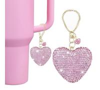 Etyishe Compatible with Stanley Cup Accessories,Pink Glitter Heart Charm for Stanley Cup with Handle,Bling Cute Keychain for Water Bottles Stanley 40&30 Oz Tumbler for Girls Women(Pink)