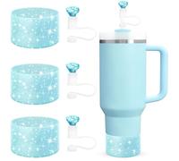 Etyishe Cup Accessories Set for Stanley Cup, Including 3 Pcs Glitter Silicone Boot, 3 Pcs Diamond Straw Cover for Stanley Cup Accessories, Compatible with Stanley 30&40 Oz Tumblers, Blue
