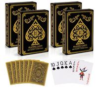 Etyishe Playing Cards 4 Pack, Plastic Playing Cards Waterproof, 4 Deck of Cards Bulk, Jumbo Index Large Print Cards for Adults Seniors, Premium Professional Poker Card Set for Card Games (Gold)