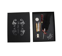 ETYUDPABV Feather Pen Set, Retro Writing Stationery Gift Box with Stainless Steel Nib and Owl Feather Design, Includes Ink Bottle Wax Seal Stamp for Calligraphy Lovers Teachers (SFDPS031001 Black)