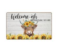 ETYZE Highland Cow Sunflower Welcome Mat, 30x17 Inch, Rectangular, Unisex, Animal Pattern