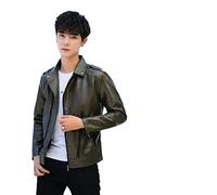 ETZRYSYB Mens Jacket Men's Leather Jackets Autumn Winter Wild Youth Blazer Handsome Man Slim Zipper Streetwear Leather Coats(Army Green,Asian 3XL 75-85Kg)