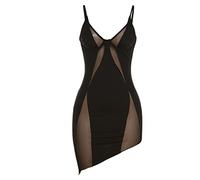 ETZRYSYB Women Dresses Mesh Sling Mini Dress Women's Summer Simple Solid Black Thin Beach Resort Club Dress(L)