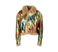 (EU 38) DSQUARED2 Womens Leather Parka Jacket With Fur Runway Button Slim Outwear Coat