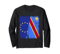 EU Congo Half Flag European Union Congolese Pride Jersey Long Sleeve T-Shirt