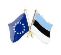 EU & Estonia Friendship Flag Pin - 2.5cm x 1.9cm Crossed Flags Enamel Lapel Badge with Gold Trim - European Union & Estonian Flag Collectible