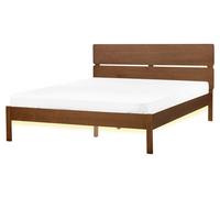 Beliani Bed With Led Wood Boisset 160 X 200 Cm (Eu King Size) Dark Brown