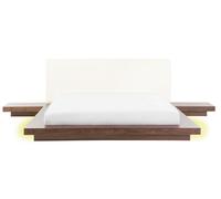 EU King Size Faux Leather Headboard Bed with LED Brown ZEN