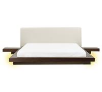 Bed with LED Faux Leather ZEN 160 x 200 cm (EU King Size) Dark Ash Wood