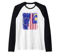 EU Malaysia Half Flag Europe Malaysian Heritage Jersey Raglan Baseball Tee