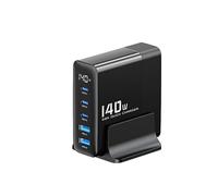 (EU Plug) 140W 5-Port Desktop Charging Station, Black, Fast Charging, PD3.1 & QC4.0, Compact Size 85x79x60mm