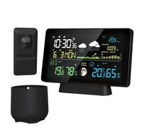 (EU Plug) Multi-Function Wireless Weather Station - Indoor/Outdoor Thermometer with Rain Gauge, Humidity, Pressure & Color Screen Alarm Clock