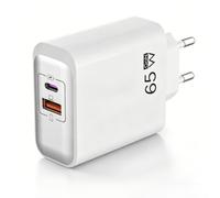 EU plug travel adapter charger, 65W European wall adapter with USB C fast charging port and USB A port, European universal fast charger compatible with iPhone/Samsung/Electric toothbrush/power banks
