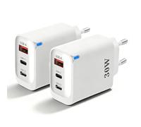 EU plug travel adapter charger, European wall adapter with 2 USB C fast charging ports and 1 USB A port, European universal fast charger Compatible with iPhone/Samsung,2 pack