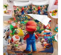 (EU Single-135x200cm, Mario-5) Super Mario Movie Quilt Cover Luigi Princess Peach Kids Bedding Set Boys Girls Duvet Cover Child Bedroom Bedclothes Pillowcase