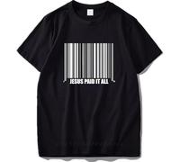 EU Size Jesus Paid It All Funny Design Black Summer Short Sleeved Fashionable Tees O-Neck 100% Cotton T Shirt(Medium)