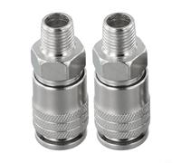 EU Standard Pneumatic Quick Coupler G1/4 Male Thread Air Compressor Fitting Connector, Metal Air Line Hose Adapter 2 Pack, Silver for Garage Air Tools