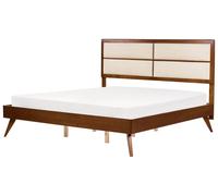 EU Super King Size Bed Dark Wood and Beige POISSY