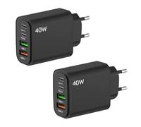 EU travel adapter charger, 2 USB C and 2 USB A Ports European Plug Adaptor with Type C and USB A, European Wall Fast Charger compatible with iPhone, Samsung and others (2 Pack)