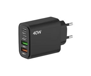 EU travel adapter charger, 2 USB C and 2 USB A Ports European Plug Adaptor with Type C and USB A, European Wall Fast Charger compatible with iPhone, Samsung and others
