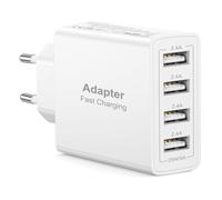 EU Travel Adapter Charger, 25W European Plug Adapter Fast Charging with 4 USB A, European Wall Adaptor EU Adaptor Plug for iPhone, iPad, Samsung, European to UK Plug Adaptor for France Spain Germany