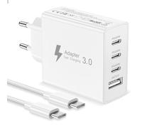 EU Travel Adapter Charger, 50W European Plug Adapter with 3 USB C and 1 USB A, Universal Travel Adapter European USB Charger Plug with Nylon 2M USB C Cable for iPhone 17 16 15 14 13/ iPad/Galaxy