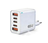 EU Travel Adapter Charger, 65W Power Plug with Multiple Ports, Supports Simultaneous Fast Charging for 2 Devices, with 3 USB-C and 2 USB-A Ports, European Wall Plug, for iPhone/Samsung Fast Charging