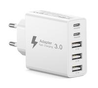 EU Travel Adapter Charger, European Plug Adapter Fast Charging with 2 USB C&3 USB A, 50W European Wall Adaptor Eu Adaptor Plug Fast Charger Compatible with iPhone 17 16 15 14 13 12, Samsung Galaxy S25