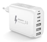 EU Travel Adapter Charger, European Plug Adapter Fast Charging with 3 USB C+3 USB A, 60W European Wall Adaptor EU Adaptor Plug Fast Charger Compatible with iPhone 17 16 15 14 13 12, Samsung Galaxy S25