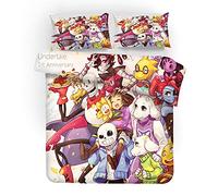 EU-VV Game Undertale Bed Set, 1/2 Person Bohemia Duvet Covers with Zipper Pillowcase Frisk Toriel Bedding Set (Single(135x200cm),Undertale 10)