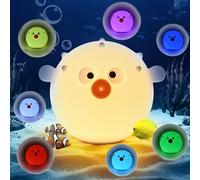 Euakee Children's Night Light, Silicone LED Night Light, Touch Portable 1200 mAh Battery Lamp & Timing Children's Night Light, Room Decoration Gift for Baby Girl Boy (Puffer Fish White)