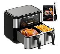 EUARY 4L+6L Dual Baskets Air Fryers for Family,8-In-1 Compact Oven with Smart Finish,Oil Free Double Zone Air Fryer with Cookbook,Timer & Temperature