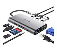 EUASOO USB C Hub 10 in 1 Aluminum Type C Hub with HDMI 4K, Gigablit Ethernet, VGA, USBC Female Power Delivery, Audio Output, 3 USB 3.0, SD/TF Card Reader Compatible for USB C Devices (Space Gray)