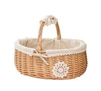 EUBEISAQI Wicker Basket Fruit Picnic Rattan Box Snacks Tea Willow and Cloth Wooden Split Willow Shopping Storage Basket with Cream Lining Picnic
