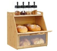 EUBEISAQI Wooden Bread Bin with Clear Front Window, Large Capacity 2-Tier Bread Storage Box, Vintage Rustic Loaf Container for Homemade Bakery Home Kitchen Countertop
