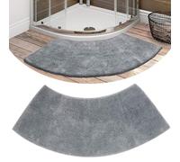 Eubeneortho Grey Shag Curved Bath Rug,Curved Shower Mat,40''x18'' Non Slip Microfiber Soft Absorbent Fanned Bath Mat Machine Washable for Quadrant Shower Stall