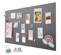 EUBSWA 60 x 40 cm Large Felt Notice Board, Self-Adhesive, Vertical Stripes, Decorative Notice Board, Felt Board, Foldable Photo Board, Memo Boards, Bulletin Board for Office, Kitchen, Moonlight Grey