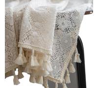 EUBSWA Boho Crochet Curtains, Set of 2 Cotton - Vintage Country House Style with Tassel, 150 x 160 cm, Beige, for Living Room, Bedroom & Outdoor (Beige-1)