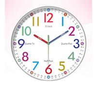 EUBSWA Wall Clock for Children Learning Clock without Ticking 10 Inch Analogue Children's Clock for Learning the Time with Silent Movement - Children's Room Wall Clock for Girls and Boys (A)