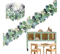 Eucalyptus Border Bulletin Board - Display Borders for Classrooms | 2 Rolls Backing Paper for Wall Displays School | Bulletin Board Paper | Tropical Leaves Greenery Wall Decoration