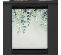Eucalyptus Botanical Leaves On The Top Dishwasher Magnet Cover Sticker for Kitchen Appliance Decor,Reusable Magnetic Refrigerator Covers Fridge Panel Decal,26x23IN