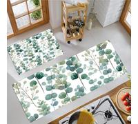 Eucalyptus Branches And Leaves Kitchen Rug Set 2 Piece Non Slip and Sage Green Plant Illustrations Kitchen Mat, Washable Mats and Rugs for kitchen,Hallway Runner Set,Home Decoration Office