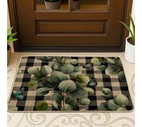Eucalyptus Buffalo Check Doormat, Green Butterfly Door Mat for Indoor & Outdoor Entry, Rustic Decor, Rubber Waterproof Non-Slip Dust Absorbent Front Mats, Easy to Clean 29x17 Inch