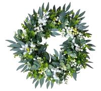 Eucalyptus Door Wreath, 50 cm Spring Summer Green Wreath, Door Wreath All Year Round with Boxwood Leaves, Easter Wreath Front Door, Lifelike Artificial Small Door Wreath, Front Door for Home, Outdoor