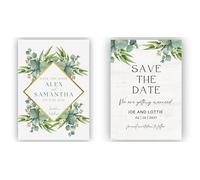 Eucalyptus Greenery Wedding Save The Date Cards - Sage Green Printed Invitations (100 Cards)