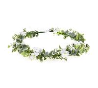 Eucalyptus Leaf Flower Crown Bohemian Bridal Flower Crown Headband Floral Hair Wreath with Sill Ribbon Wedding Boho Headpiece for Women Festival Photo Prop
