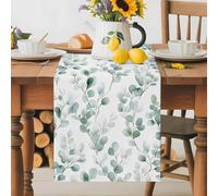 Eucalyptus Leaf Table Runner 13x36 Inches Long Green Plant Cotton Linen Table Runner Burlap Style for Dinner Table Party Decor Tabletop Decorations