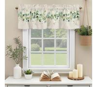 Eucalyptus Leaf Valances for Windows, Watercolor Spring Green Leaf Linen Texture Rod Pocket Valance Short Window Treatments Curtains for Kitchen Bathroom Bedroom Decor, 60 x 14 Inches
